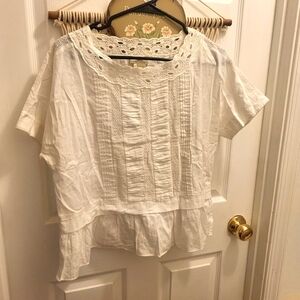 Sz 12 Kate Spade Women's White Eyelet Embroidered Short Sleeve Blouse Cotton